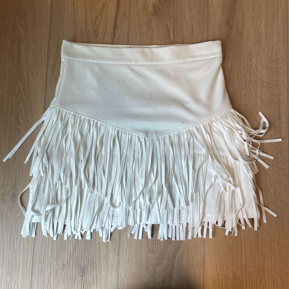 Altar'd State White Faux Suede Fringe Mini Skirt Boho Western Size Medium